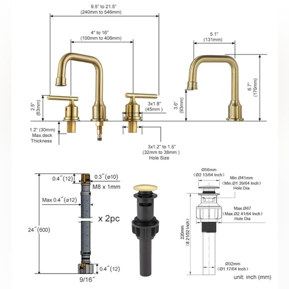 WOWOW | Brushed Gold Bathroom Faucet - Picture 4 of 5